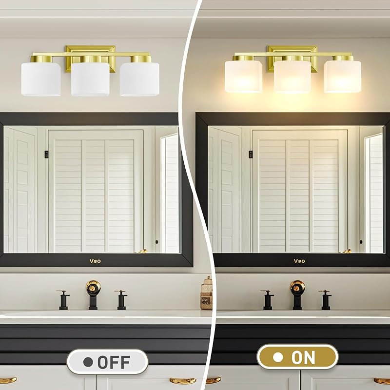 Lámpara baño 3 luces doradas pantalla vidrio moderna