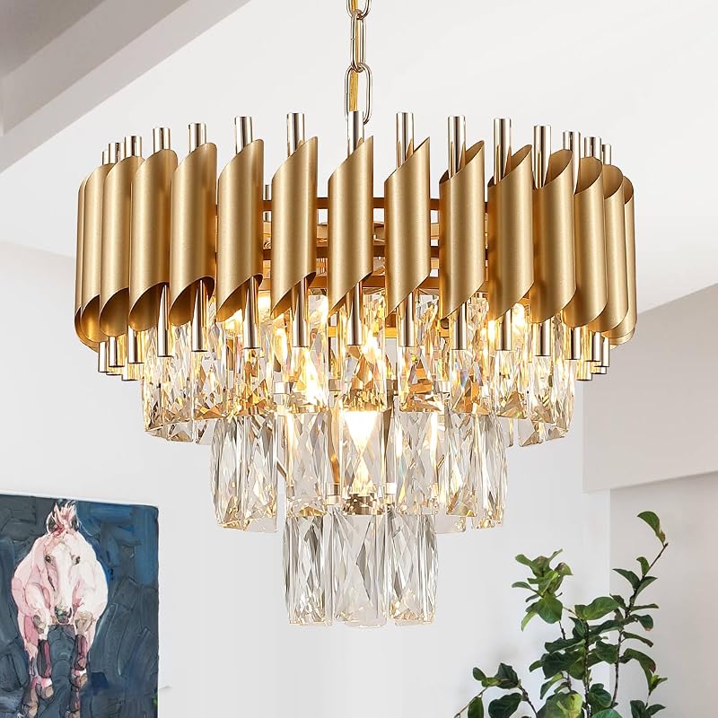 Candelabro cristal dorado 16pulg lámpara colgante