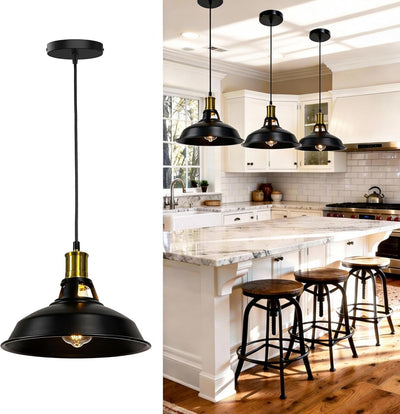 Lámpara colgante industrial negro dorado E26 para cocina