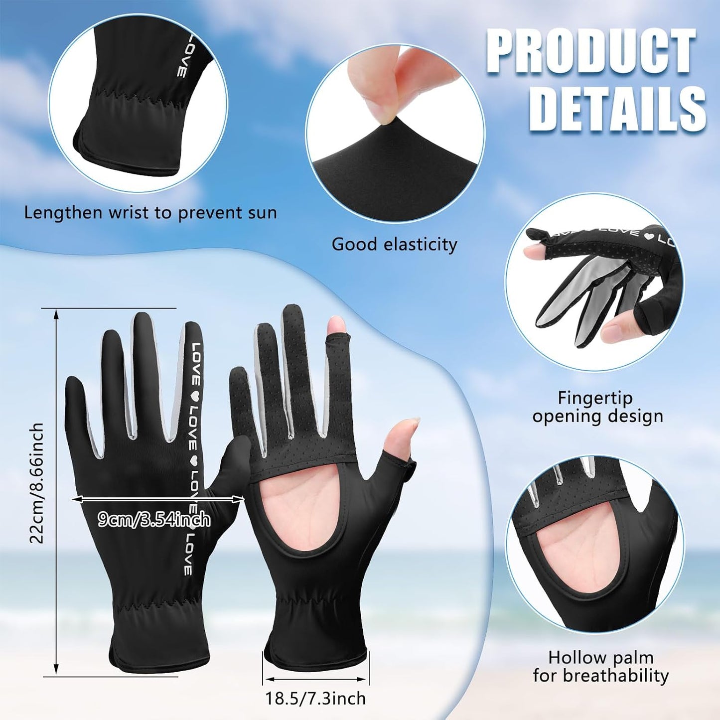 2 Pzas Guantes Sol Mujer UV Táctil Antiderrap
