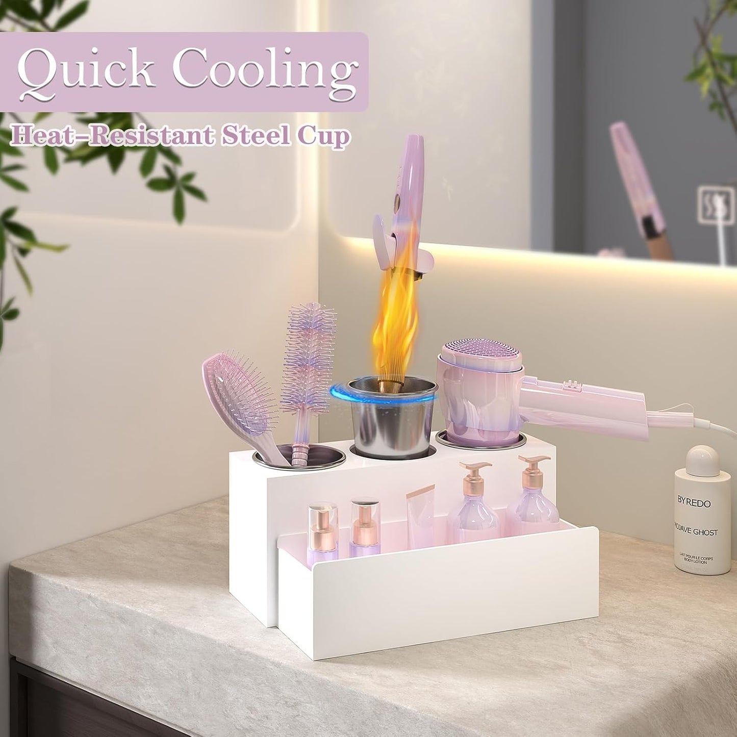 Soporte acrílico para herramientas cabello baño 3 tazas