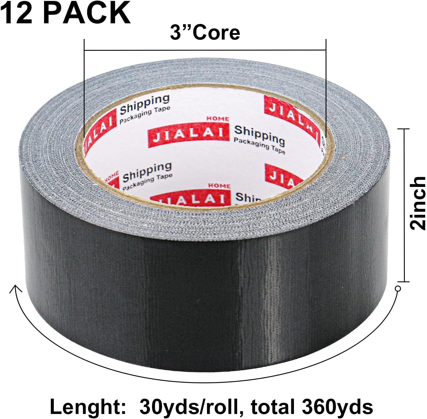 Cinta adhesiva negra resistente 30yd x 2pulg pack 12 rollos
