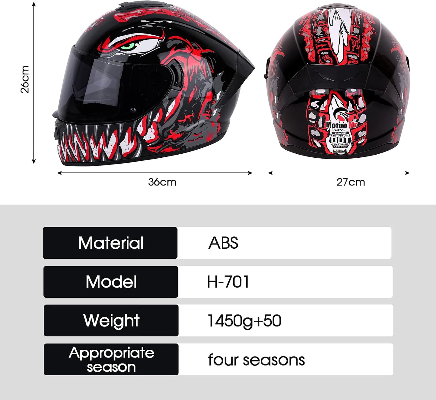 Casco motocicleta cara completa unisex aprobado DOT
