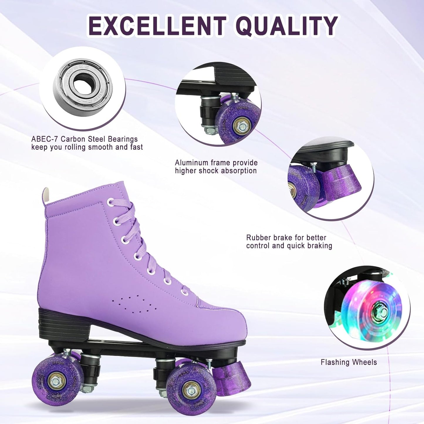 Patines de Cuero PU con Ruedas Iluminadas Unisex para Niños