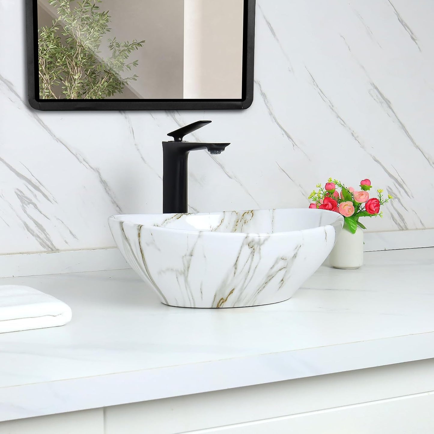Fregadero baño mármol blanco 16.3x13.4pulg drenaje
