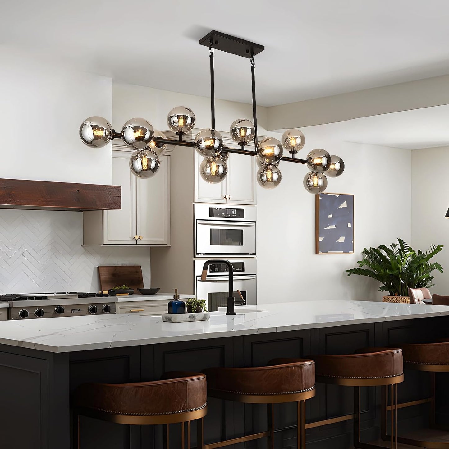 Candelabro sputnik 16 luces negras y grises 55pulg