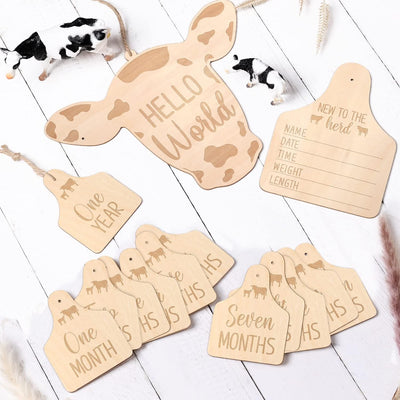 Tarjetas hitos vaca madera bebé regalo neutro