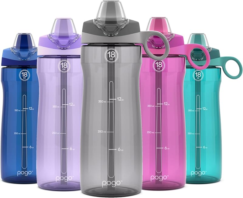 Botella agua plástico 18oz con popote asa reutilizable sin BPA
