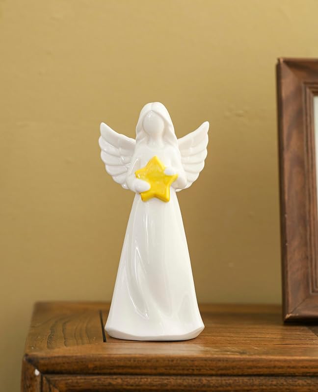 Luz nocturna ángel porcelana con versículo bíblico