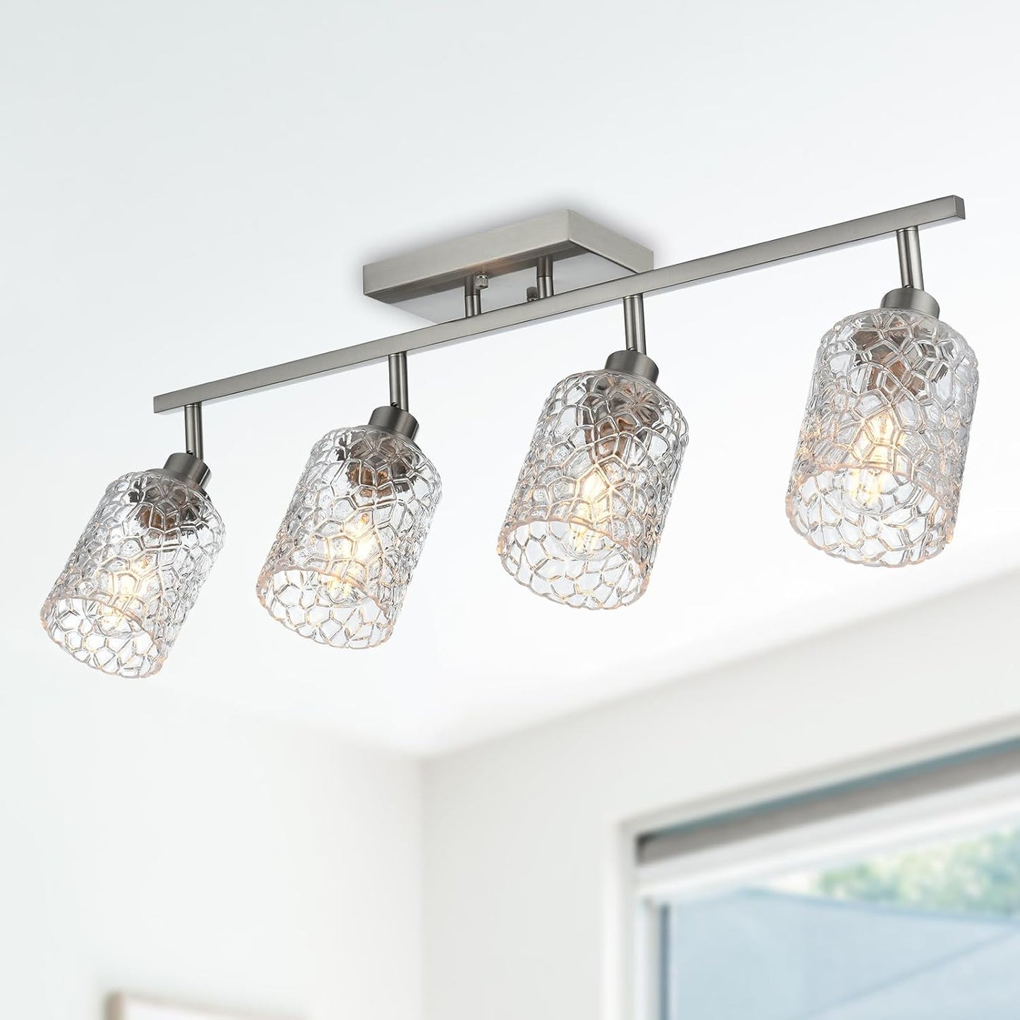 Lámpara techo 4 luces vidrio transparente níquel