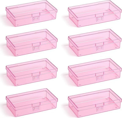 8 Contenedores Plástico Rosa 5.3x3.1x1.2pulg con Tapas Bisagras