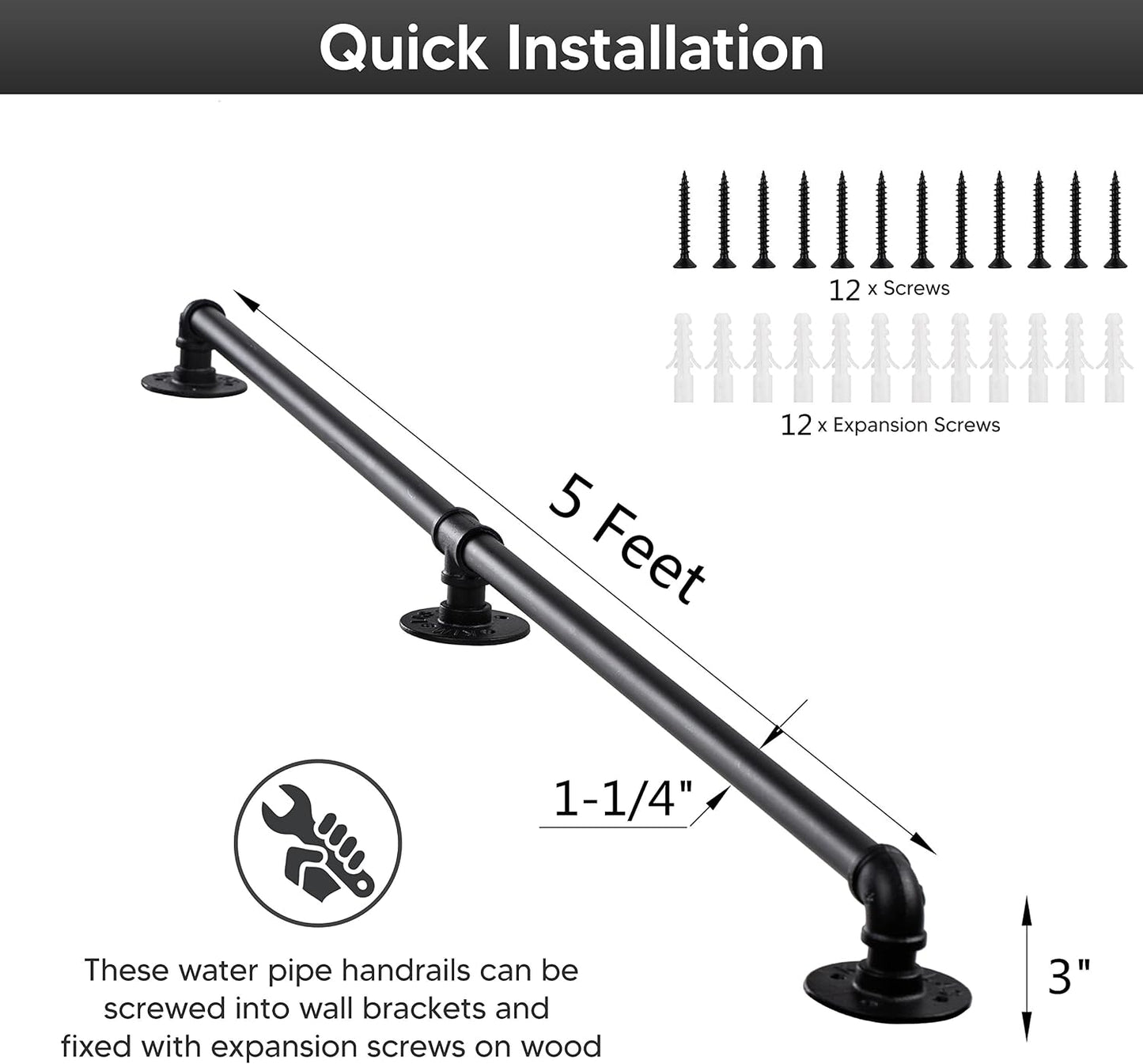 Pasamanos escalera hierro 5ft barra antiderrap