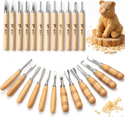 Set 24 Pzas Cuchillos y Cinceles de Madera Profesional