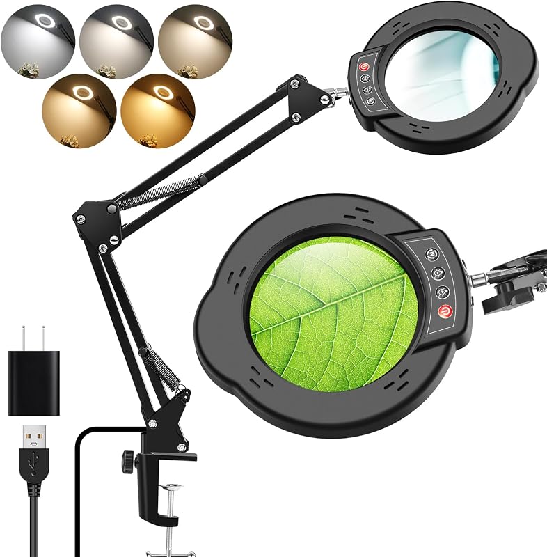 Lupa 10x con luz led brazo oscilante 5 modos color