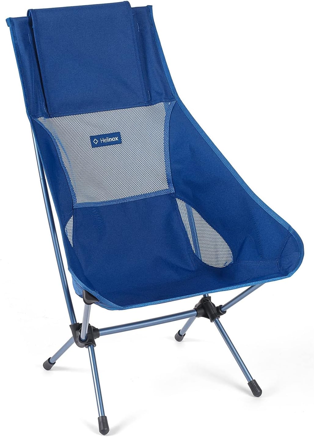 Silla camping plegable respaldo alto azul con bolsillos