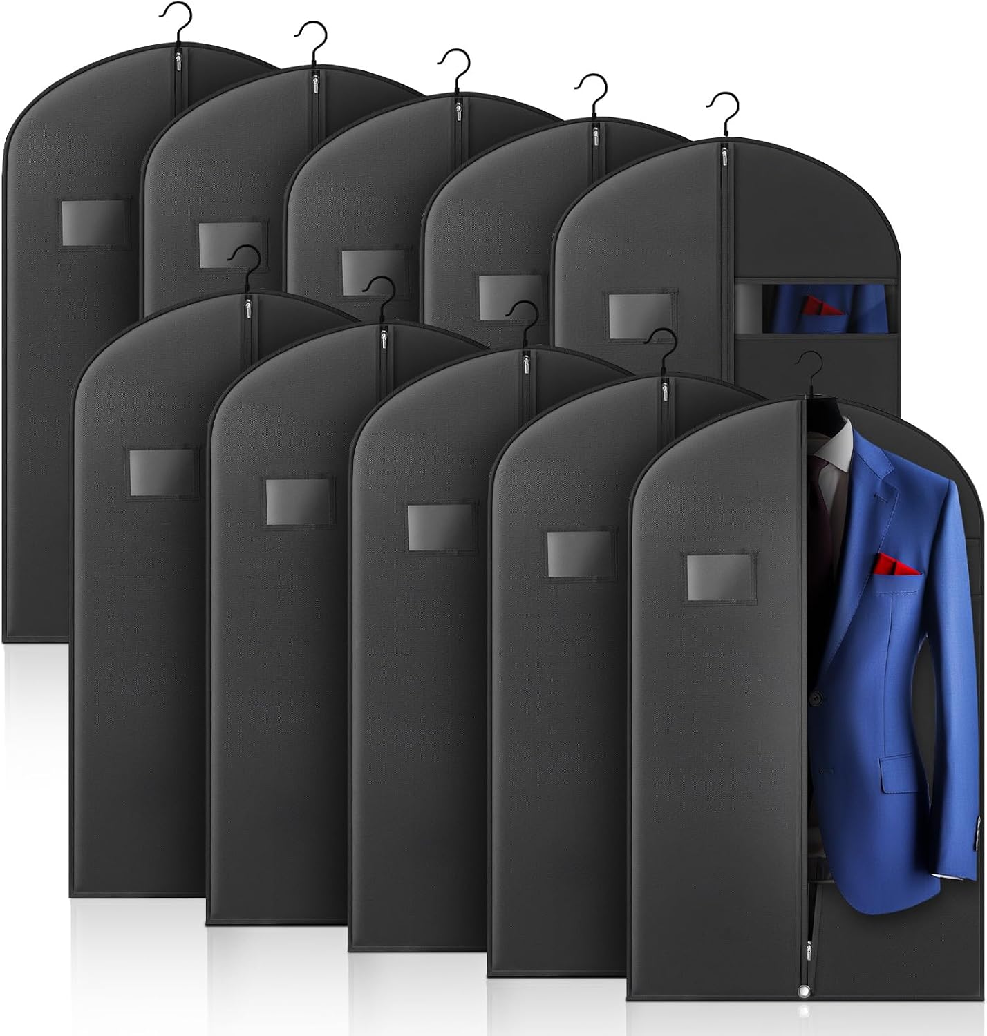 10 Bolsas Ropa 40" Viaje con Cremallera y Ventana Negro