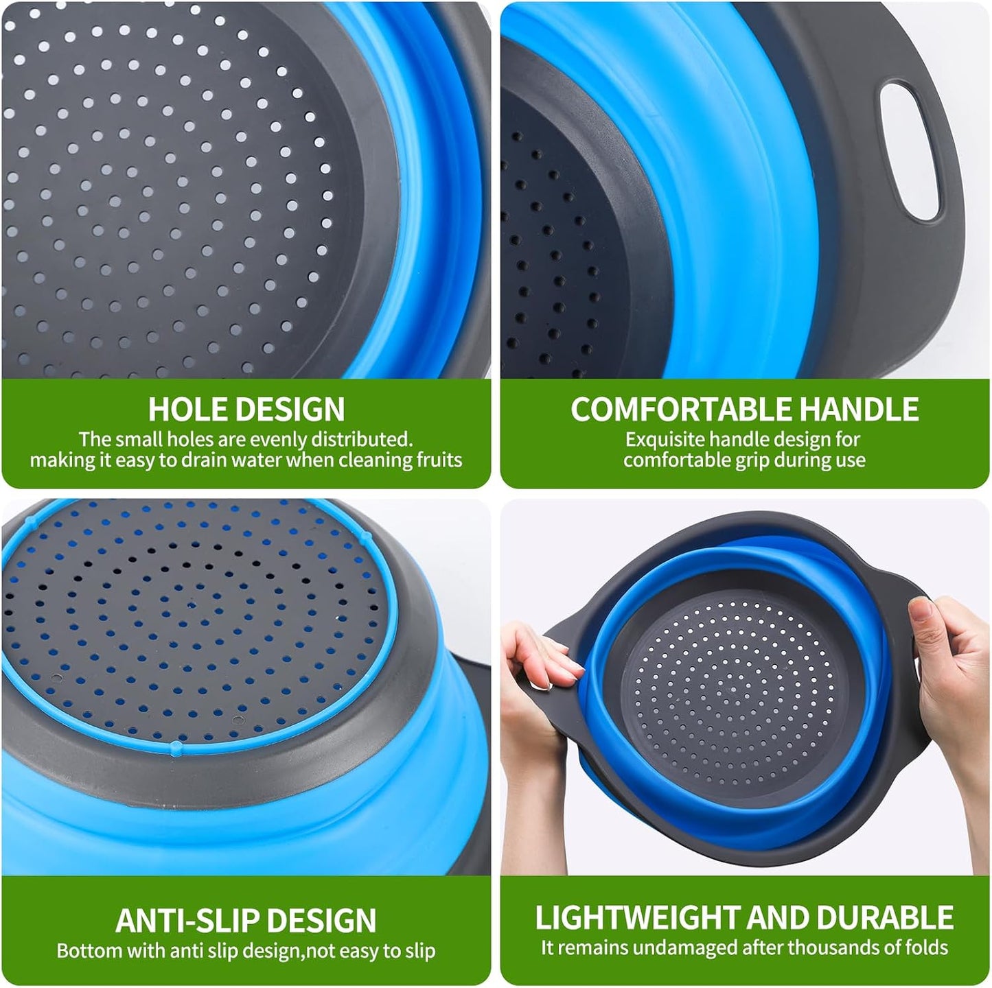 Set 3 coladores silicona 2/4/6qt plegables antiderrap