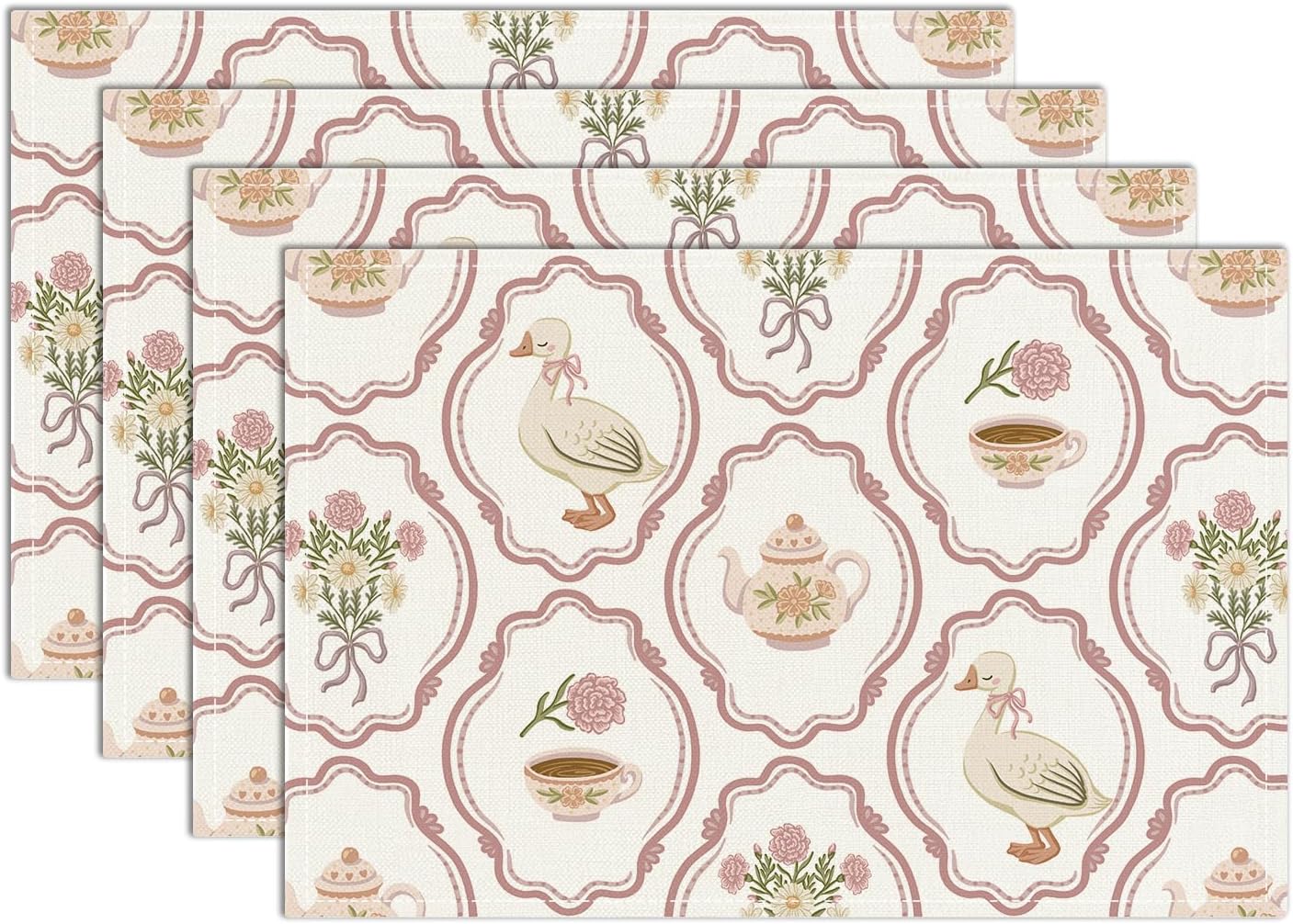 Set 4 Manteles Florales 12x18pulg Decoración Mesa Primavera