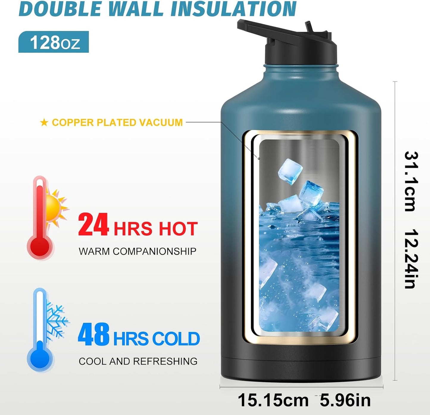 Botella agua acero inox 128oz aislada sin BPA