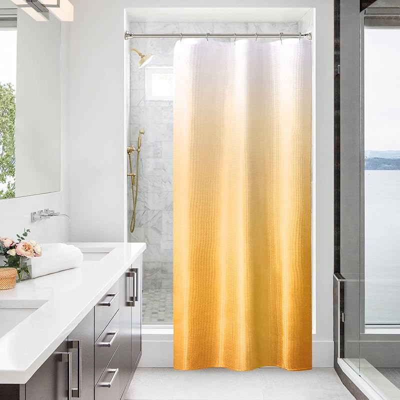 Cortina ducha 36x72pulg tejido waffle degradado dorado con gancho