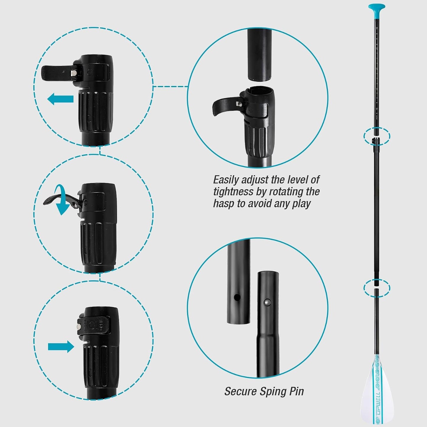 SUP Paddle ajustable eje aluminio 3pzas fibra vidrio