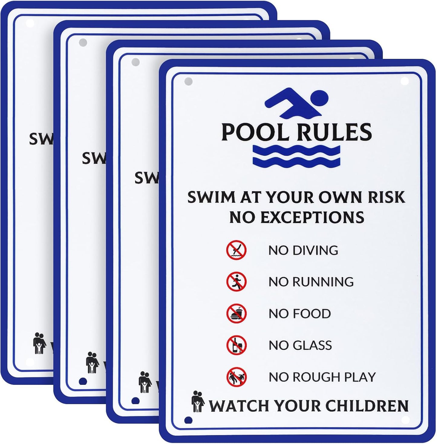 4 Letreros Aluminio Reglas Piscina Swim At Your Own Risk