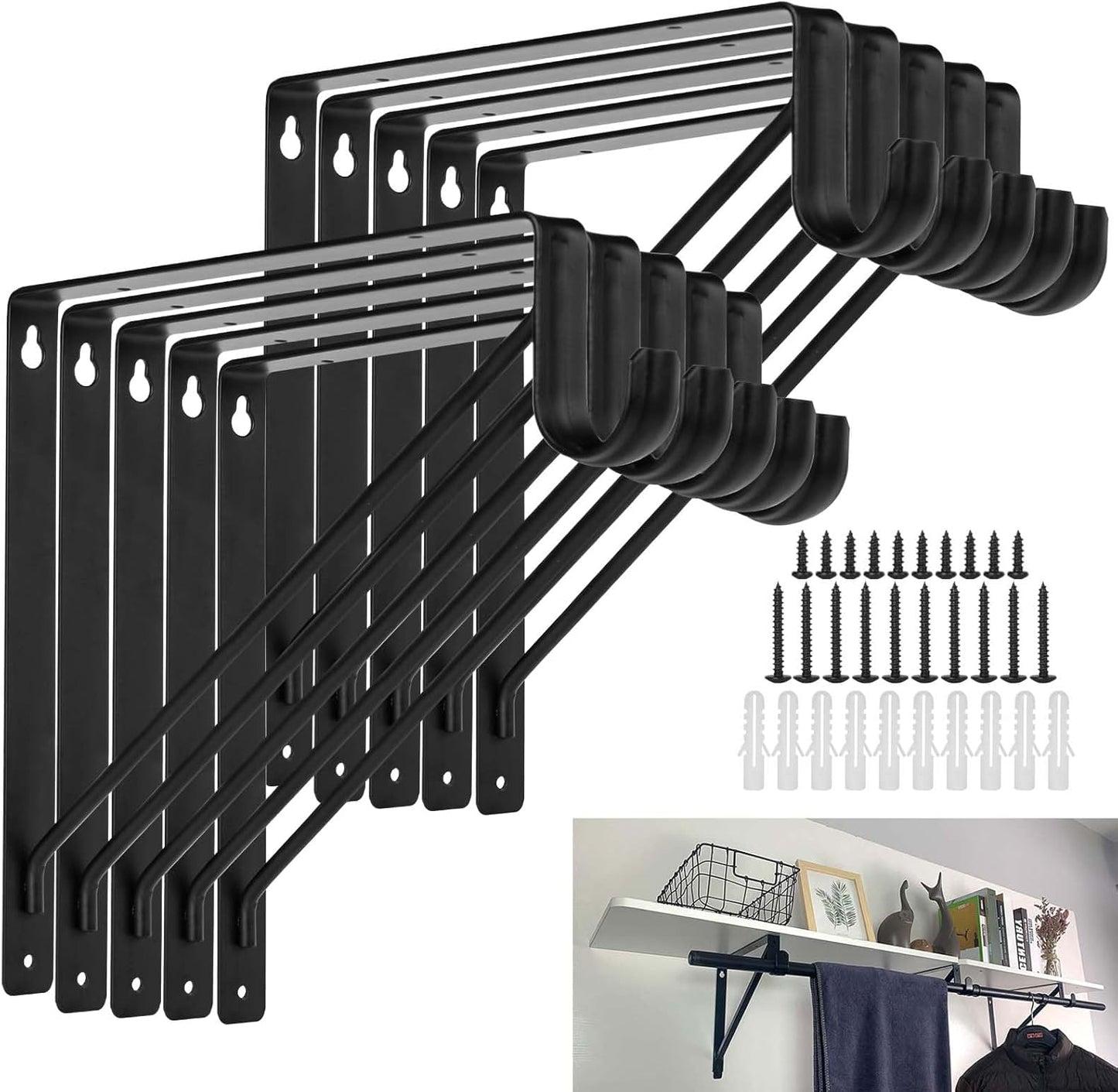 10 Pzas Soporte Barra Closet 11x11pulg 136kg con Ganchos