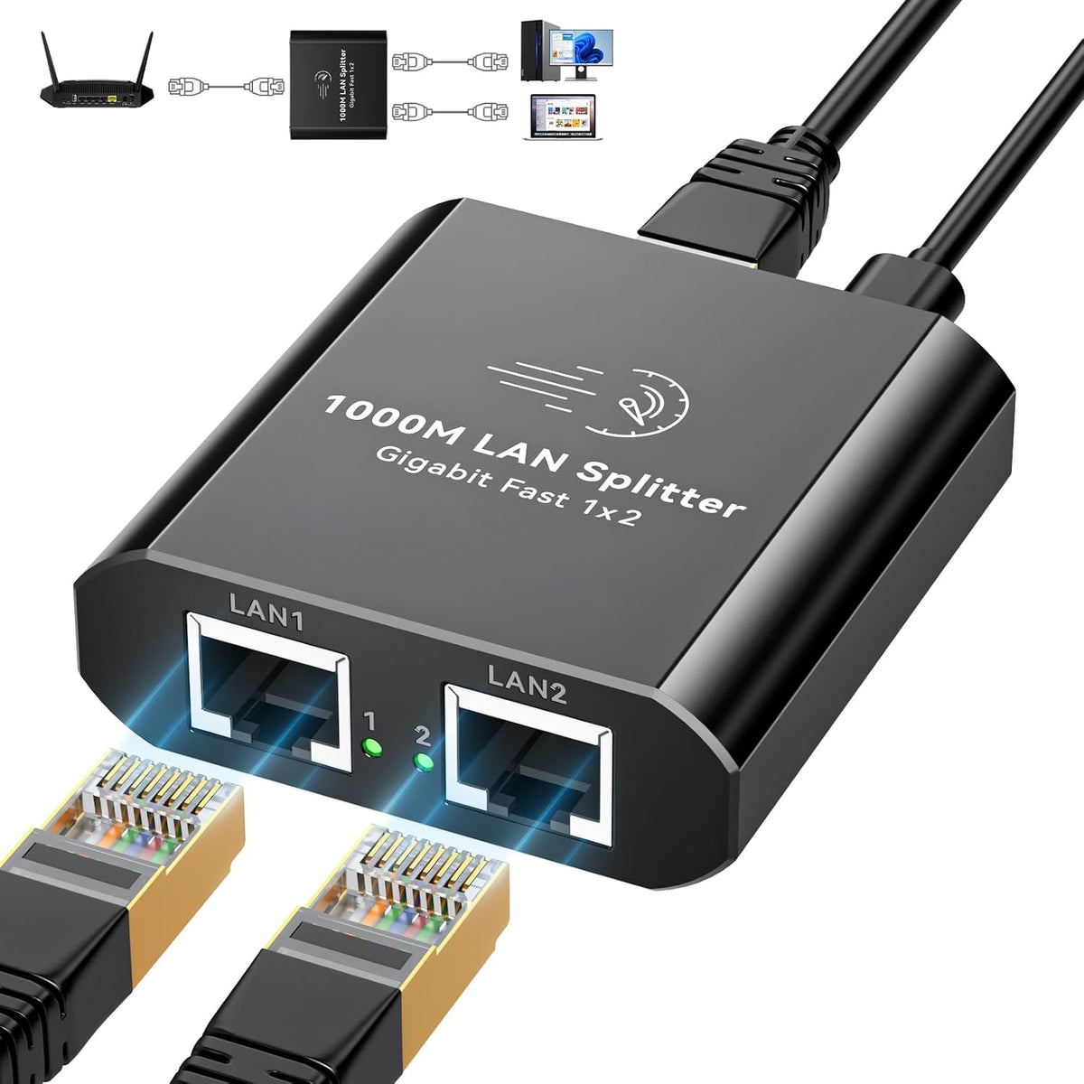 Divisor Ethernet 1 en 2 Gigabit RJ45 Dual LAN Cat6/7/8
