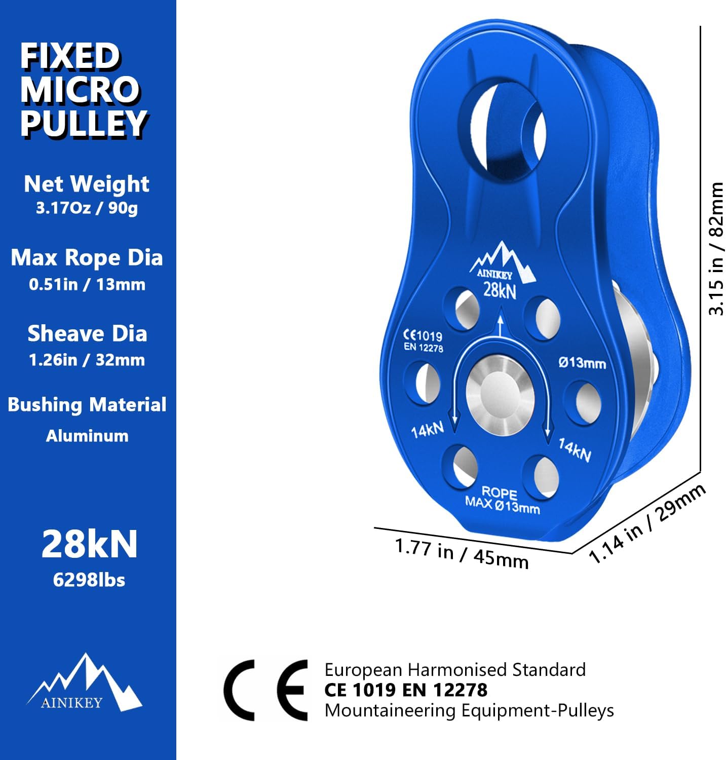 Poleas aluminio 28kn certificadas CE pack 2 azul