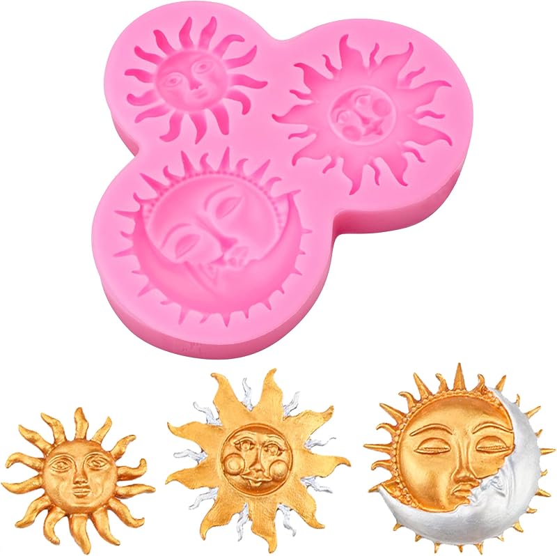 Molde silicona fondant cara sol luna decorar pasteles