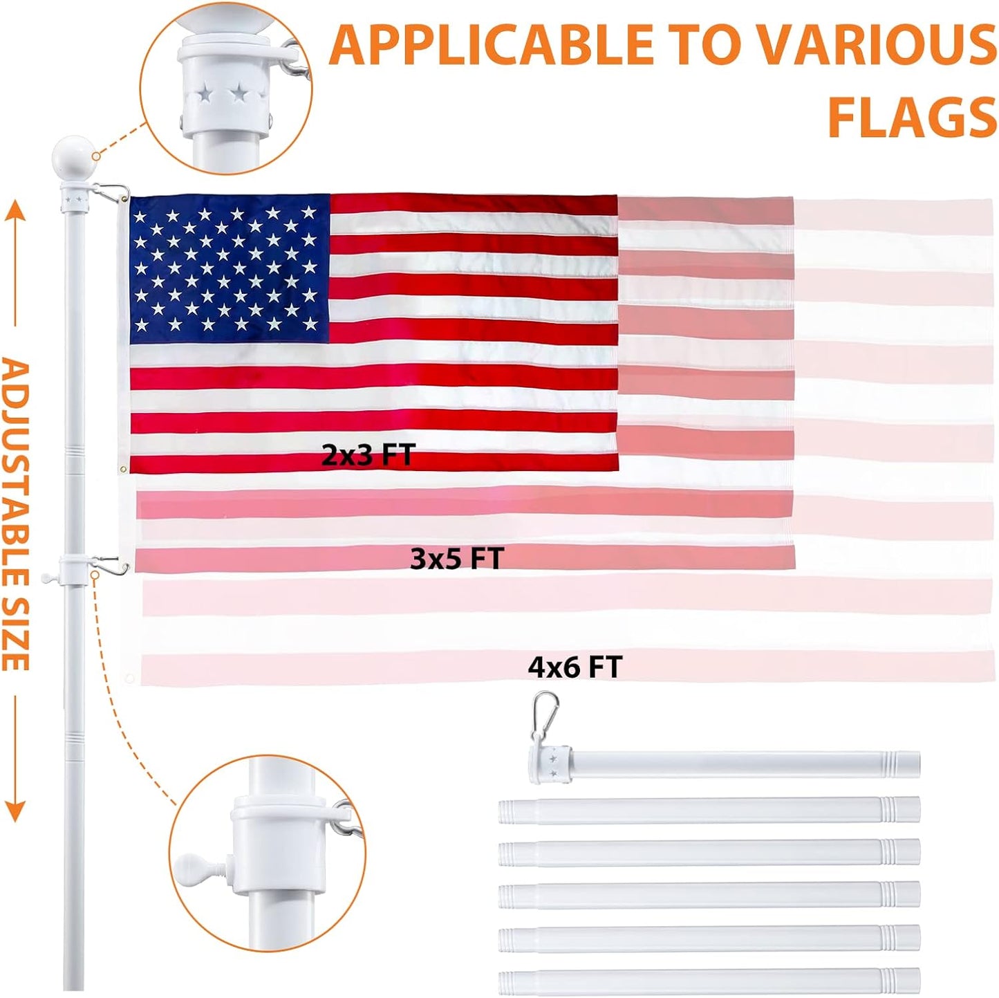 Mástil bandera 6ft acero inox soporte con clips