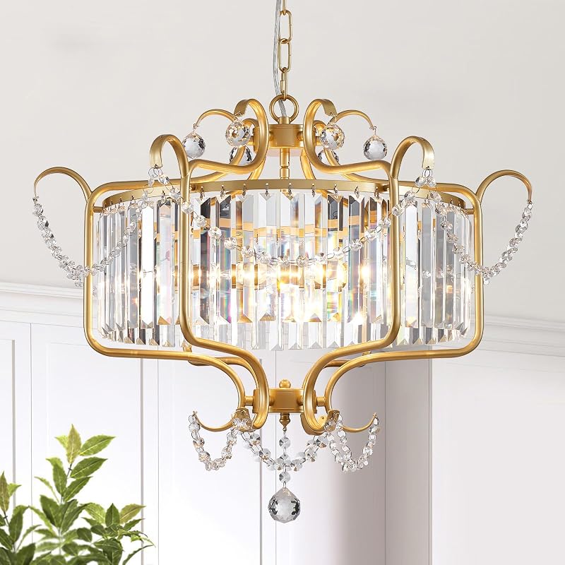Lámpara de Araña Cristal Moderna 6 Luces Dorada para Comedor