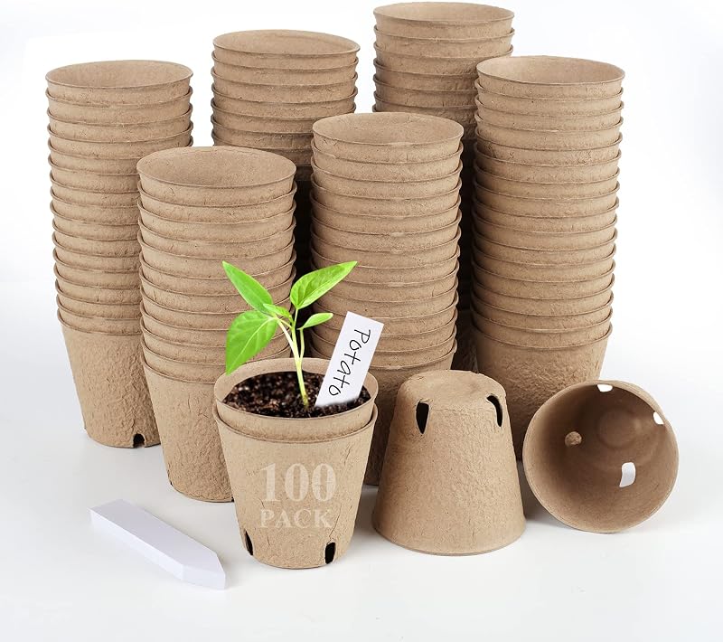 100 Macetas Turba 3.15pulg Redondas con Agujeros Drenaje