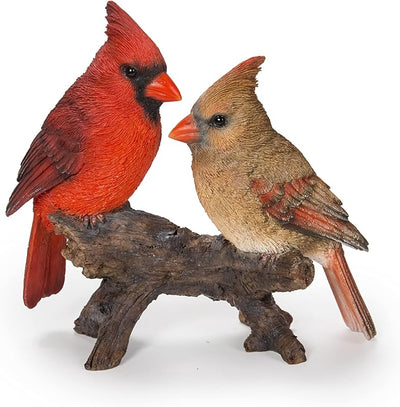 Estatua cardenales en tocón jardín multicolor