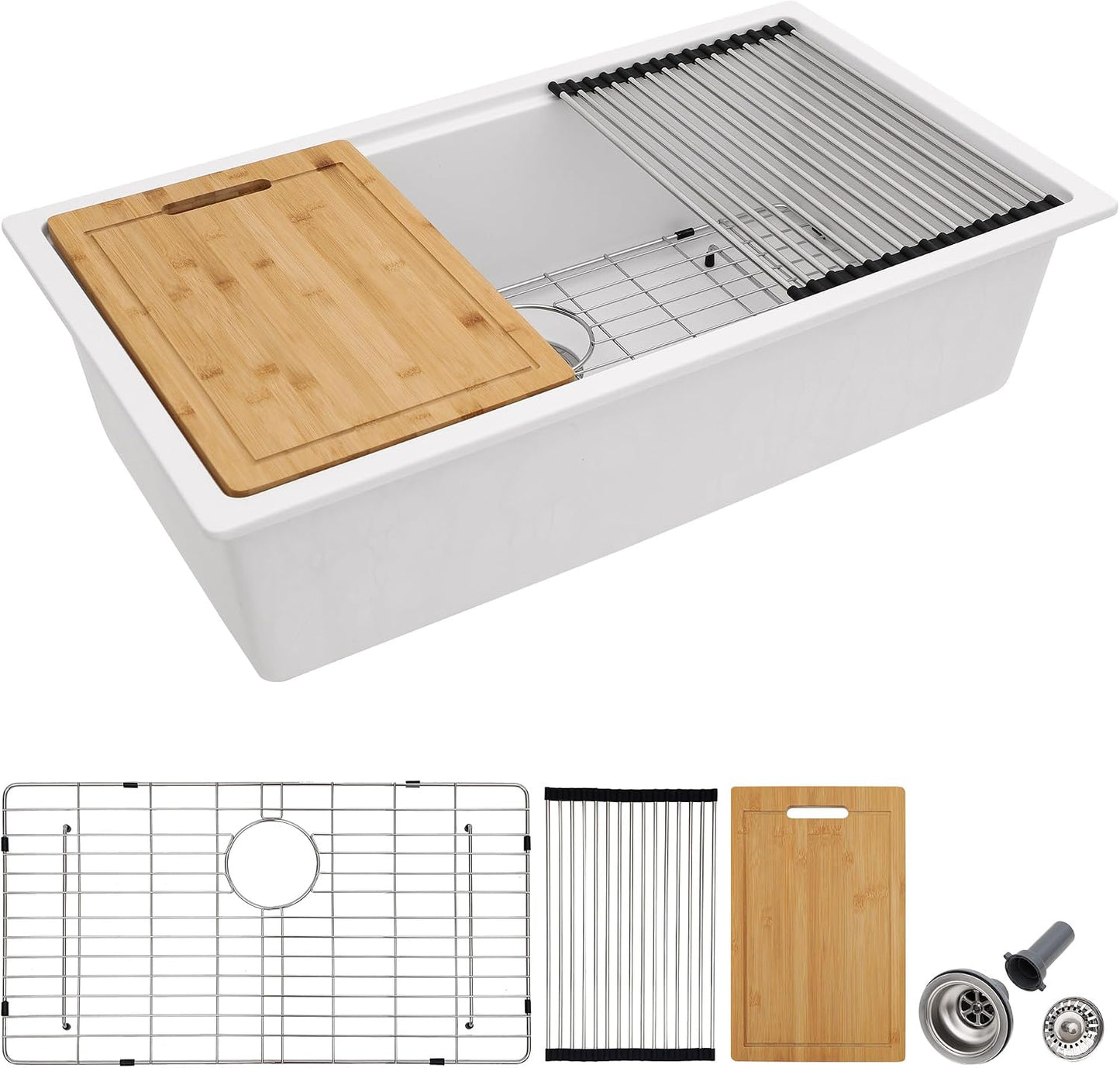 Fregadero cocina granito 30x19pulg estación blanca