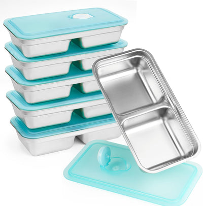 6 Recipientes Acero Inox Doble Comp. para Aperitivos Viaje