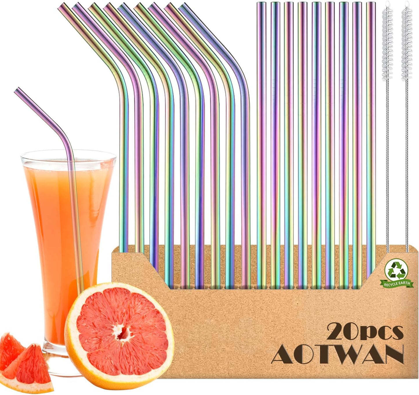 20 Pzas Pajitas Acero Inox 9 Rectas 9 Dobladas 8.5pulg