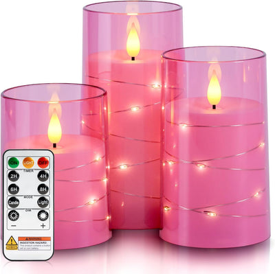 Velas LED sin llama con control remoto rosa set 3 4pulg