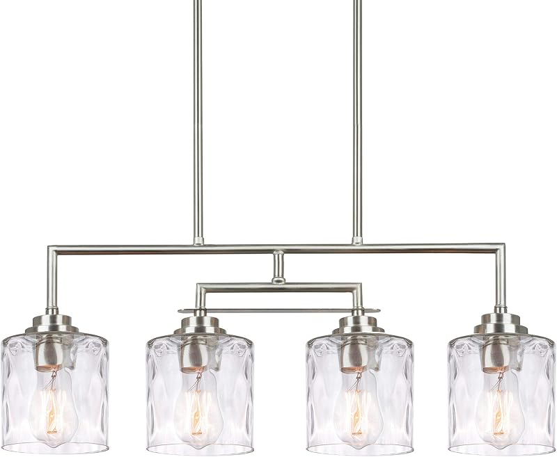 Lámpara isla cocina lineal 28pulg 4 luces vidrio martillado