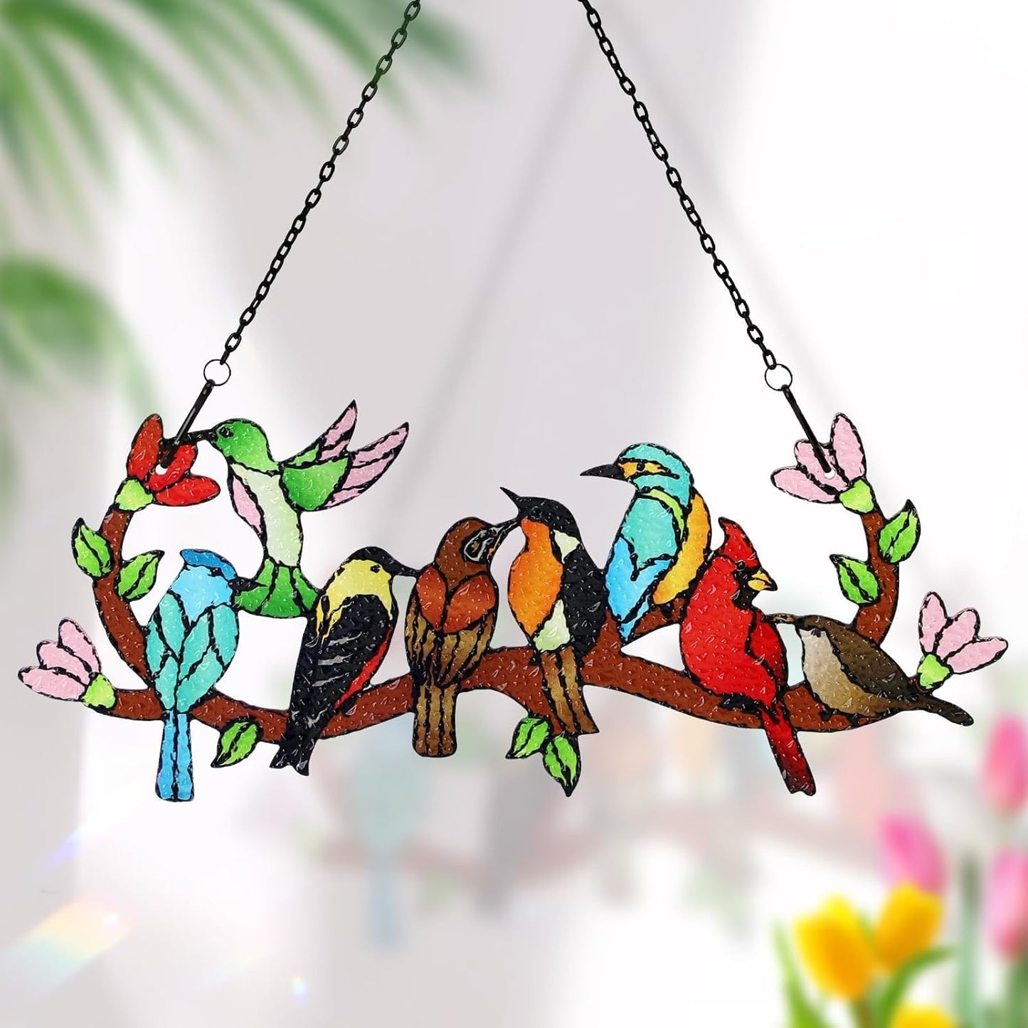 Atrapasol vidrio doble cara colibrí decoración