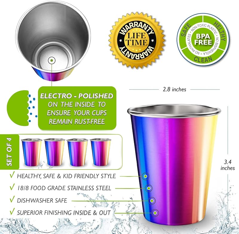 Vasos acero inox para niños 8oz sin BPA apilables