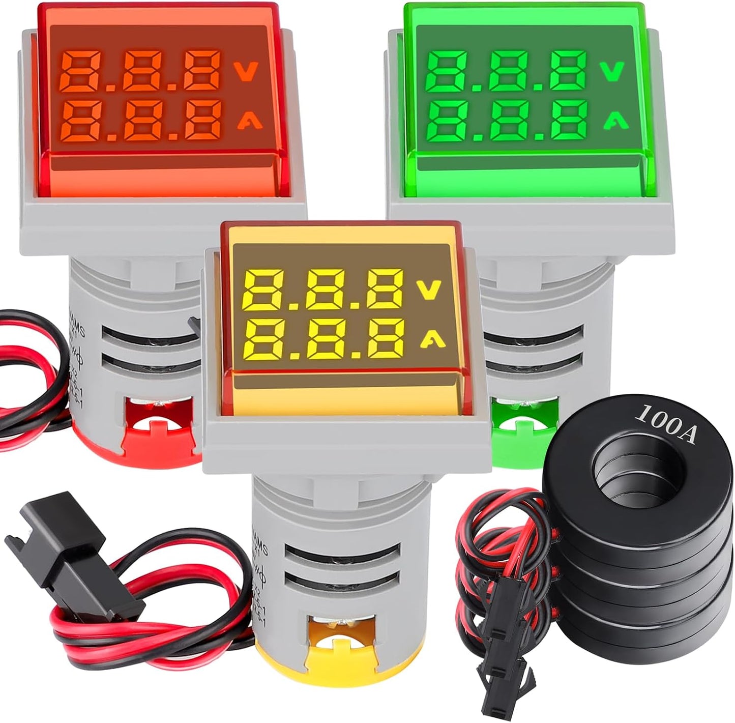 Multímetro voltaje amperios 3 pzas 60-500V 100A pantalla LED