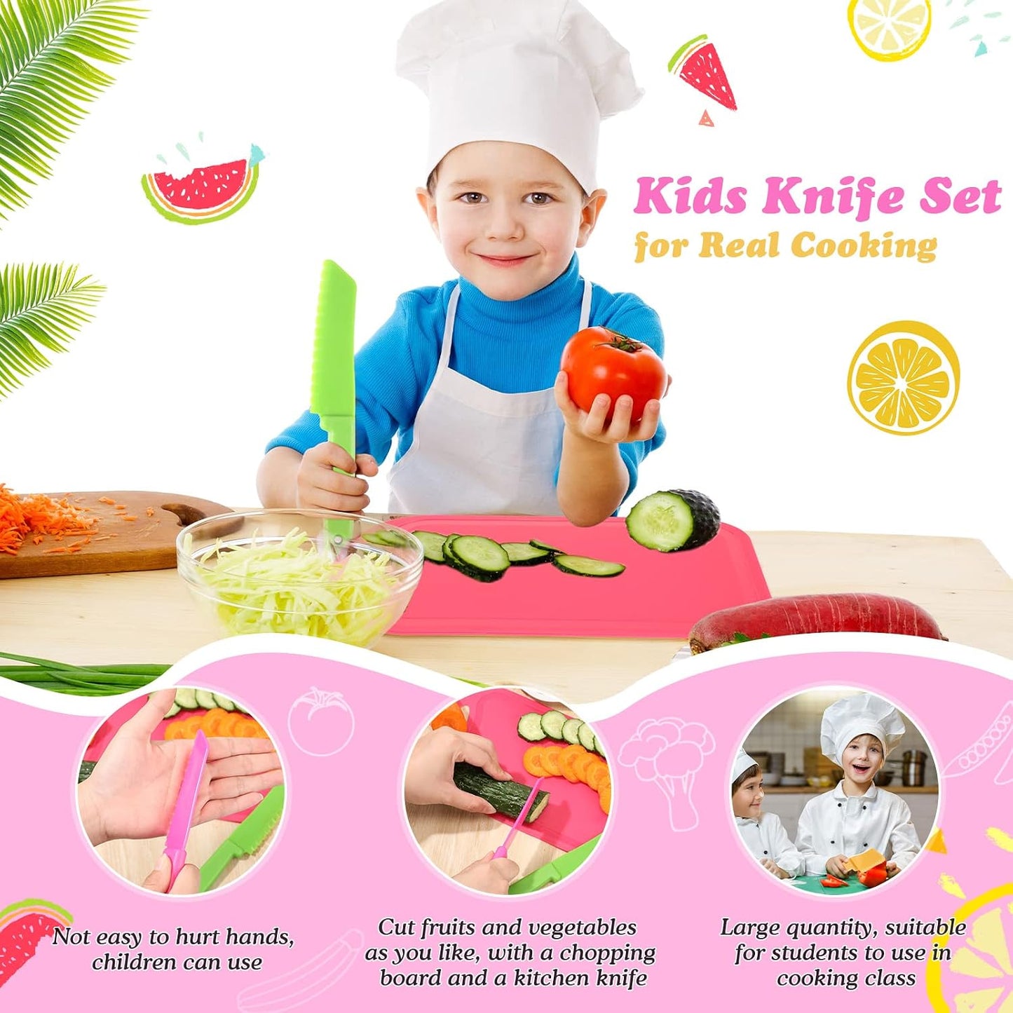 Set 20 cuchillos plástico niños con tablas cortar cocina