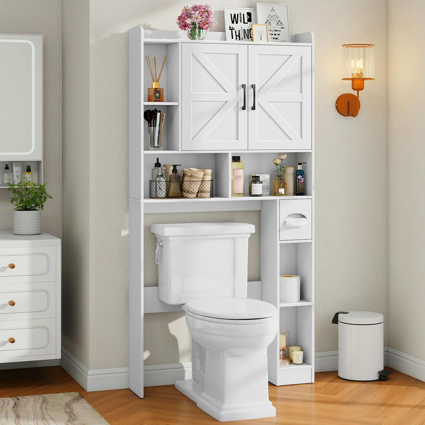 Armario sobre inodoro con 2 puertas y soporte papel