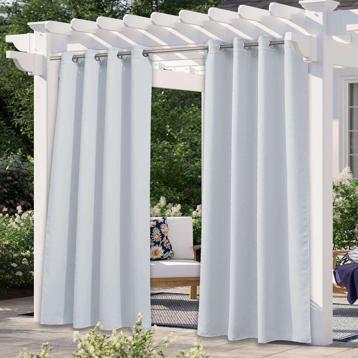 Cortina exterior blanca impermeable térmica acero inox