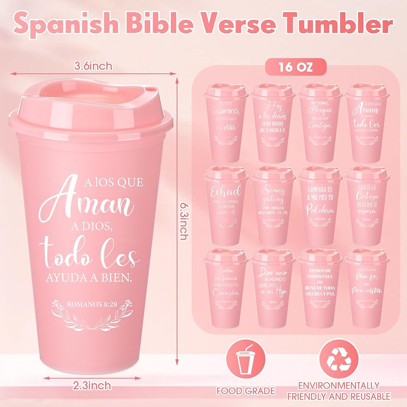 Vasos cristianos reutilizables 16oz con tapa rosa