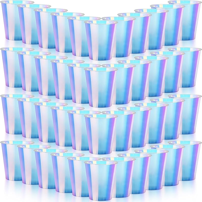 100 Vasos Plástico Iridiscente Holográfico Neón 12oz