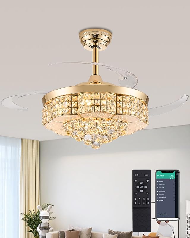 Ventilador techo retráctil 48" luces candelabro dorado