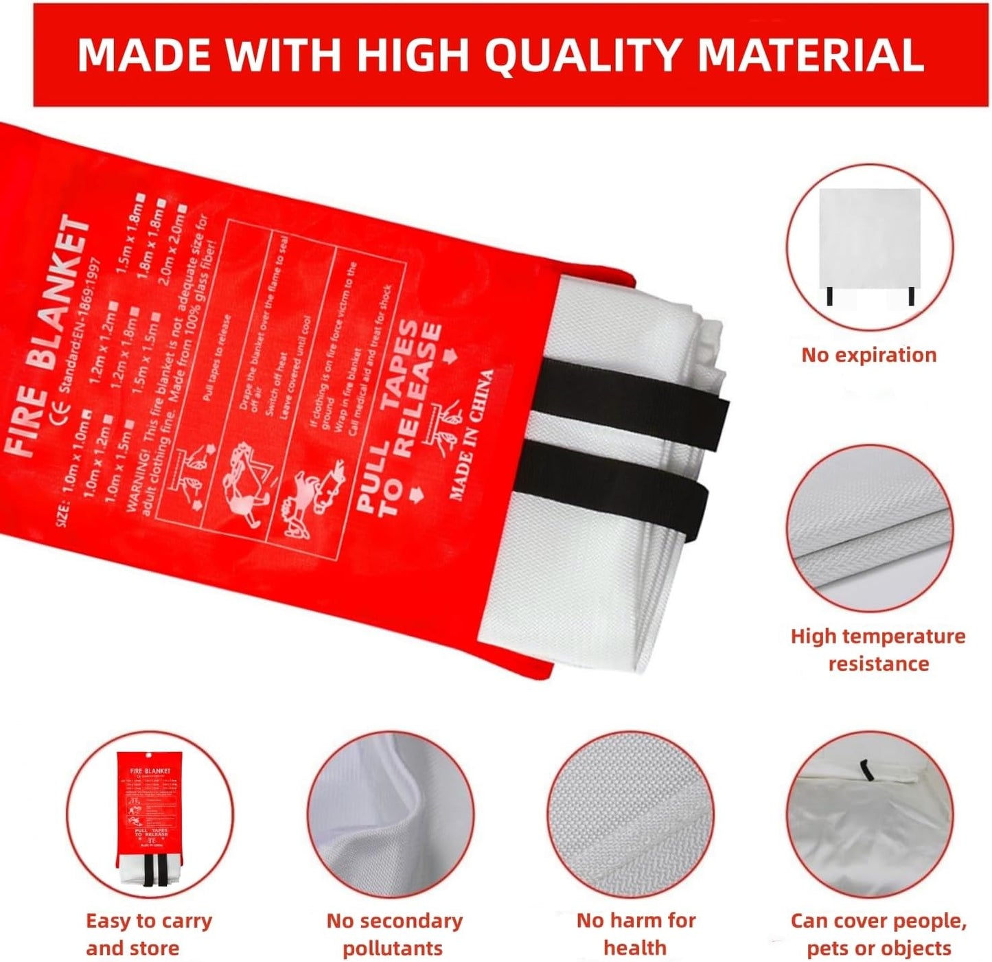 Manta fuego 40x40pulg reutilizable para emergencias cocina hogar