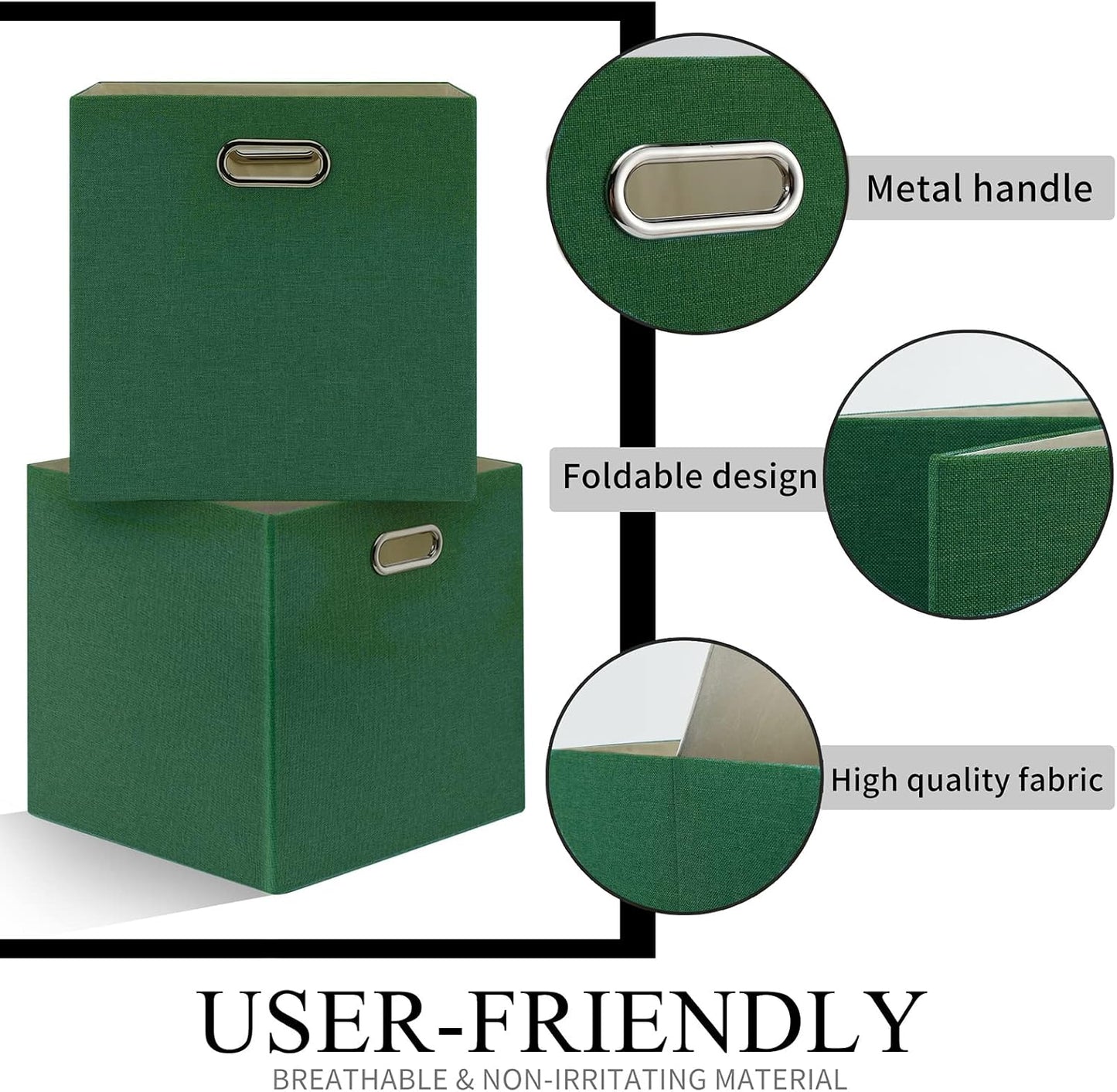 Cajas organiz. tela verde 13x13" asas plegables set 4